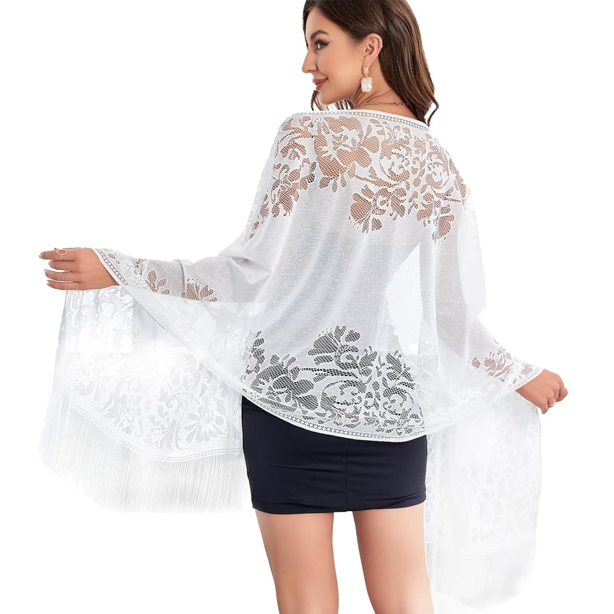 PALAY Floral Lace Scarf Shawl with Tassel, Sheer Soft Mesh Fringe Wraps Hijab Long Shawl for Women Wedding Evening Party Dresses (White, 180x65cm) PALAY Floral Lace Scarf Shawl with Tassel, Sheer Soft Mesh Fringe Wraps Hijab Long Shawl for Women Wedding Evening Party Dresses (White, 180x65cm)
